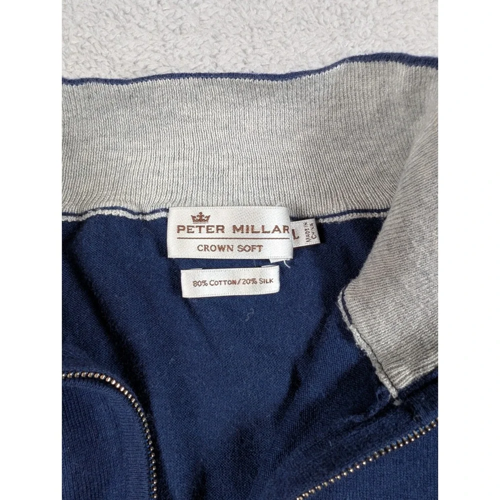 Peter Millar Crown Soft Blue Cotton Silk‎ Quarter Zip Sweater Mens Large L